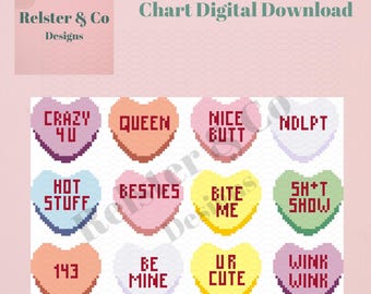 Conversation Hearts Needlepoint Chart -  Digital Needlepoint