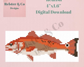 Redfish Needlepoint Chart | Red Drum Digital Needlepoint Pattern | Texas Gulf Coast Fishing Needlepoint | 18 Mesh Needlepoint Design