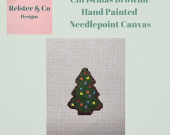Christmas Tree Brownie Needlepoint Canvas | Hand Painted 18 Mesh Christmas Needlepoint | Holiday Baking Ornament Canvas