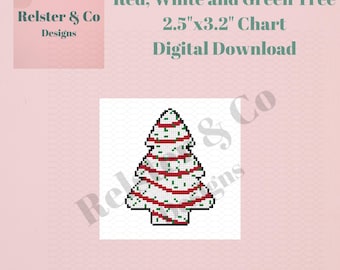 Red, White and Green Tree Needlepoint Chart -  Digital Needlepoint