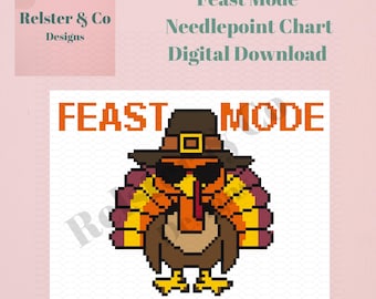 Feast Mode Turkey Needlepoint Chart -  Digital Needlepoint