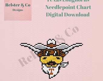 Texas Longhorns Needlepoint Chart -  Instant Download PDF