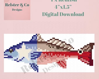 Texas Redfish Needlepoint Chart | Red Drum Digital Needlepoint Pattern | Texas Gulf Coast Fishing Needlepoint | 18 Mesh Needlepoint Design