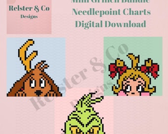 Mini Grinch Inspired Needlepoint Chart -  Instant Download PDF