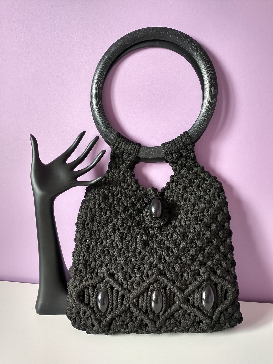 Vintage 1940s Top Handle Crochet Purse, Wood Handle Crochet Purse Etsy