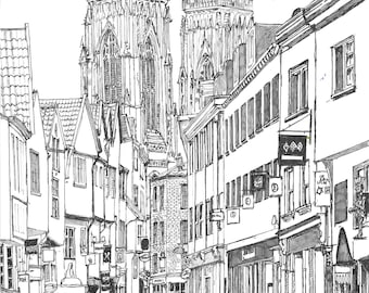 York Petergate A4 Fineliner Drawing Printable Art