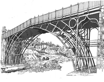 Iron Bridge Coalbrookdale England fineliner sketch Printable Art