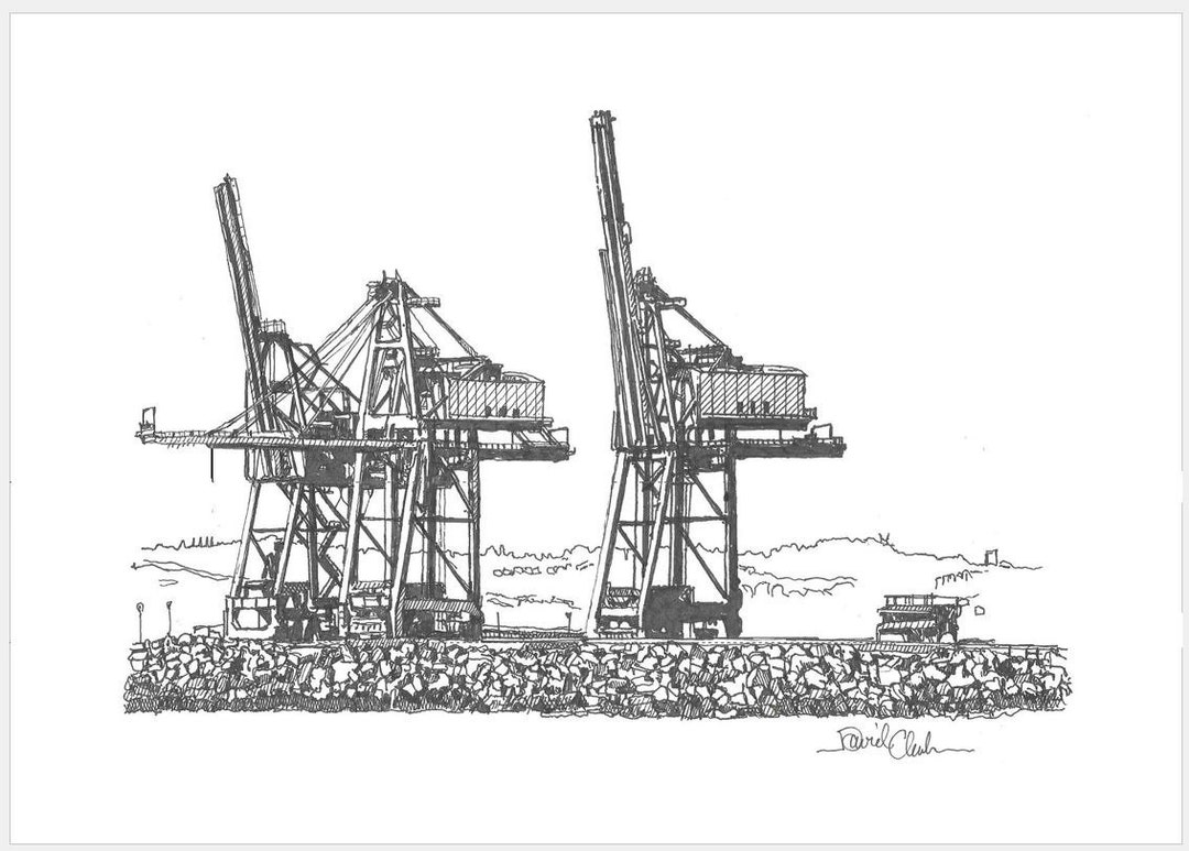 Port Talbot Ore Cranes Ink Fineliner Sketch A6 Postcard Size Etsy UK