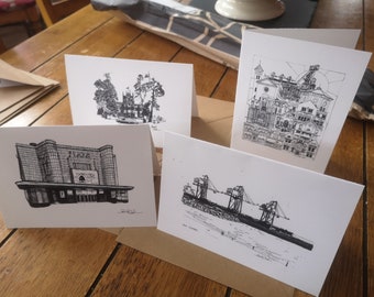 Port Talbot Hand Drawn Greetings Card Pack of 4  Cards with Envelopes