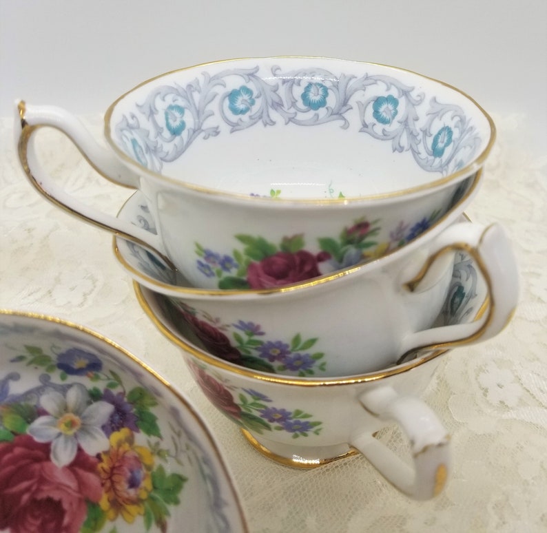 Vintage Royal Albert tea set Vintage cups set with open sugar bowl Royal Albert fragrance set for tea party 3 orphan cups and sugar bowl