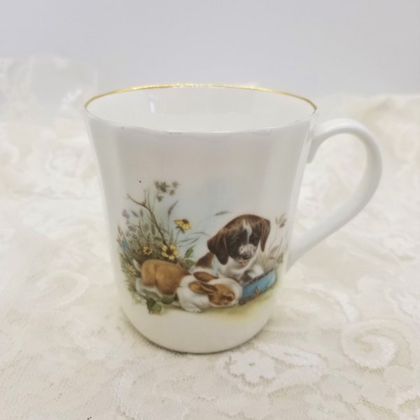 Vintage Child's Tea Cup Mug Royal Stuart Fine Bone China Baby Gift Puppy cup Rabbit cup Baby birthday cup