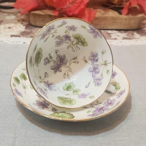 Vintage tea cup saucer set Tuscan Cup Saucer Vintage English teacup White purple cup Vintage teacup Birthday gift for mother Christmas gift