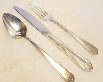 Vintage flatware set for 4 Vintage dinner set Vintage Cutlery Set Vintage Dining Flatware Vintage silverplate set Art Deco style flatware