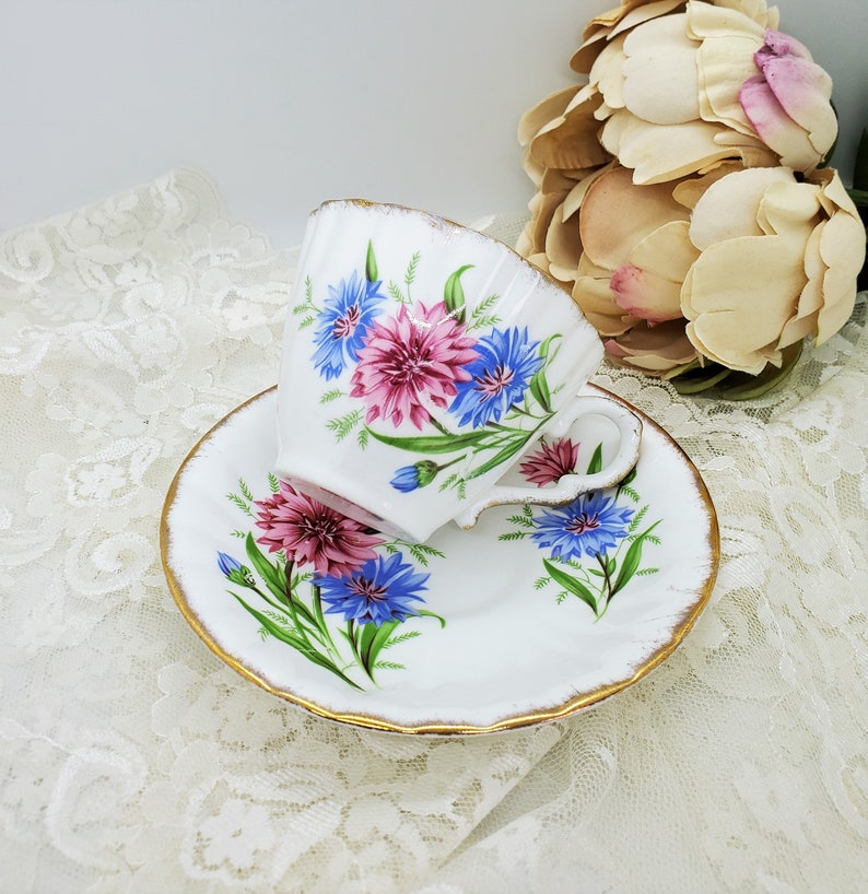 Vintage Crown Tea Cup Bone China Cup Saucer Cornflower Cup Etsy