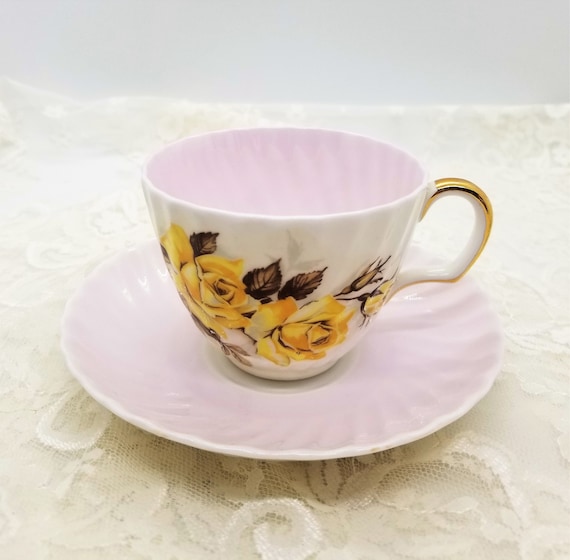 Vintage Adderley Tea Cup Saucer White Gold Yellow Vintage Bone