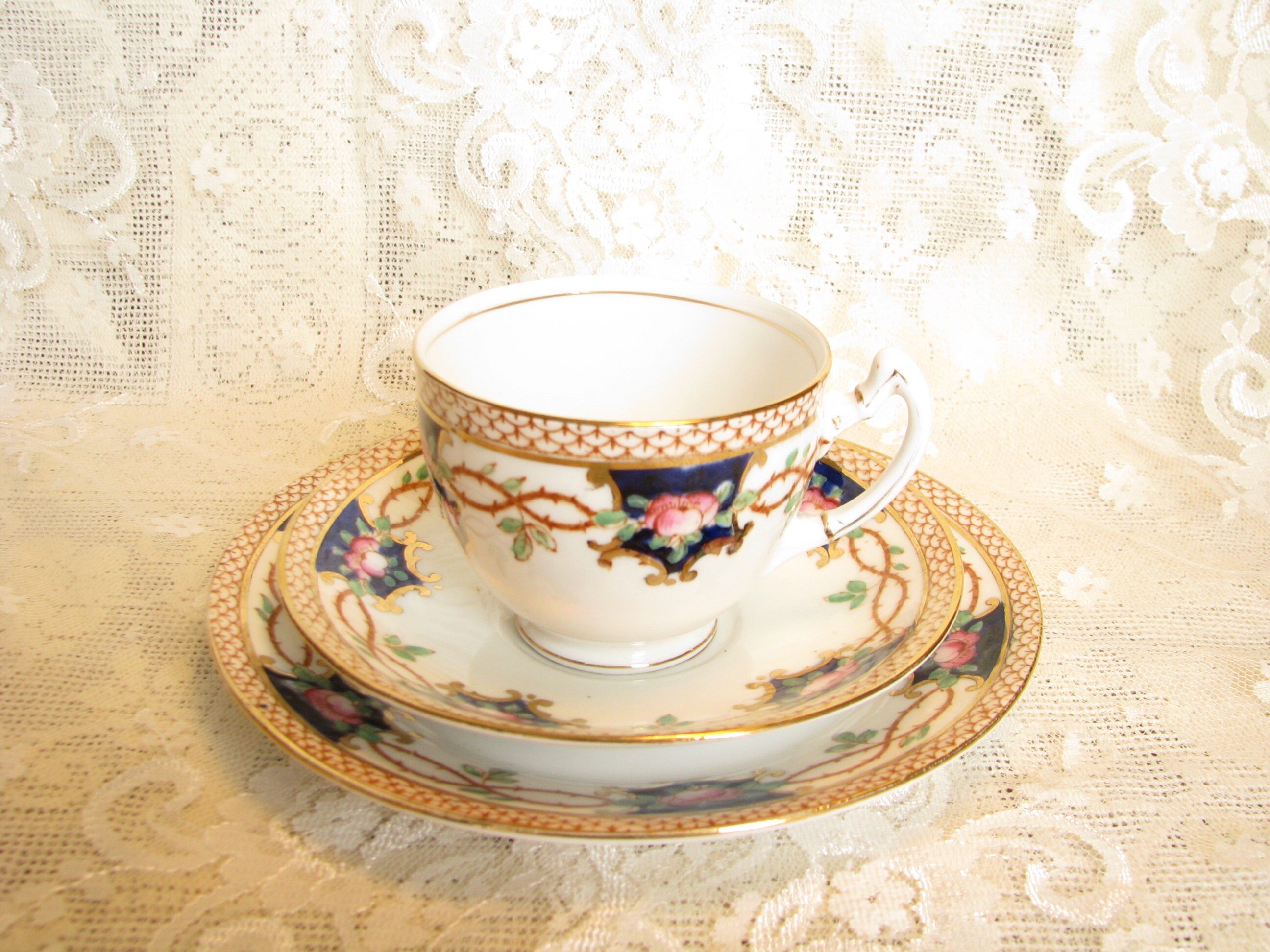 Antique tea set Wild Bros cup saucer cake plate Lewis pattern | Etsy