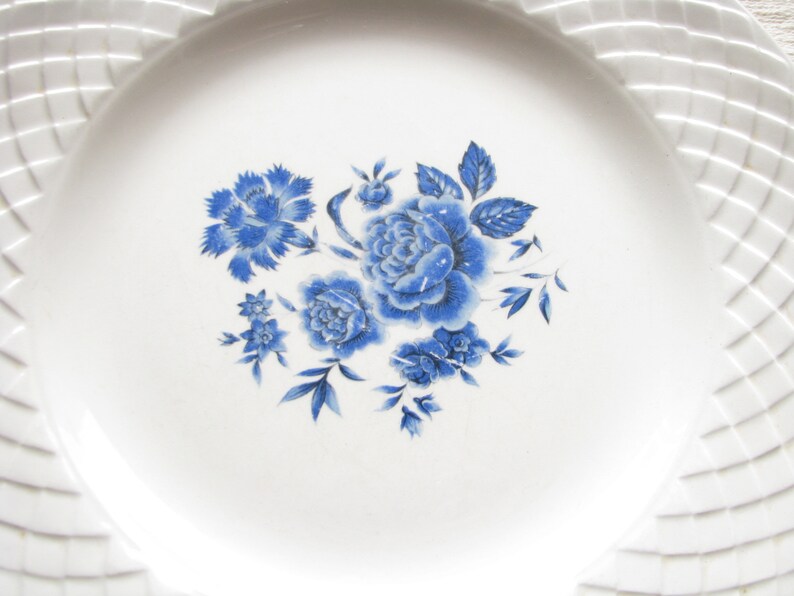 Vintage Plates Set Blue Rose Ironstone White Plate Blue Flower Etsy