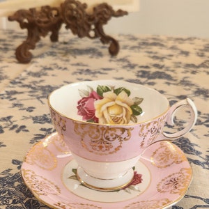 Vintage Queen Anne cup Gold pink cup Cabbage rose cup sauce Floral Cottage Style Tea set Coffee set Easter gift for mother Baby birth gift