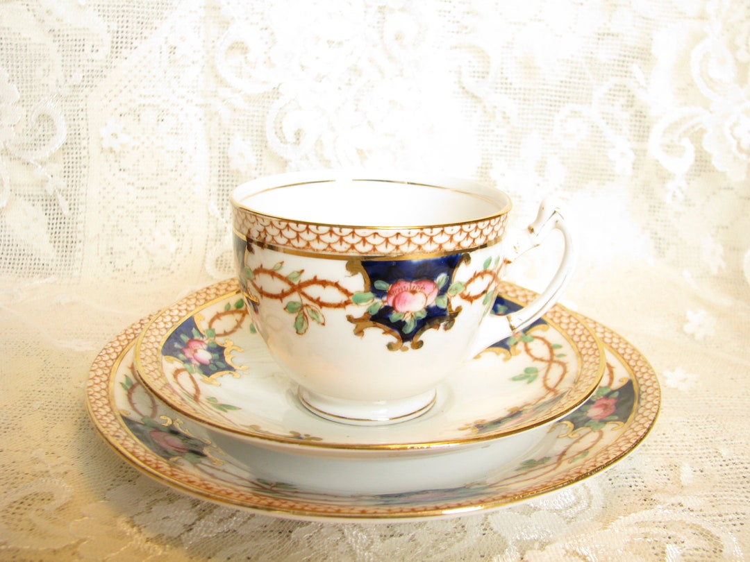 Antique Tea Set Wild Bros Cup Saucer Cake Plate Lewis Pattern Hard to ...
