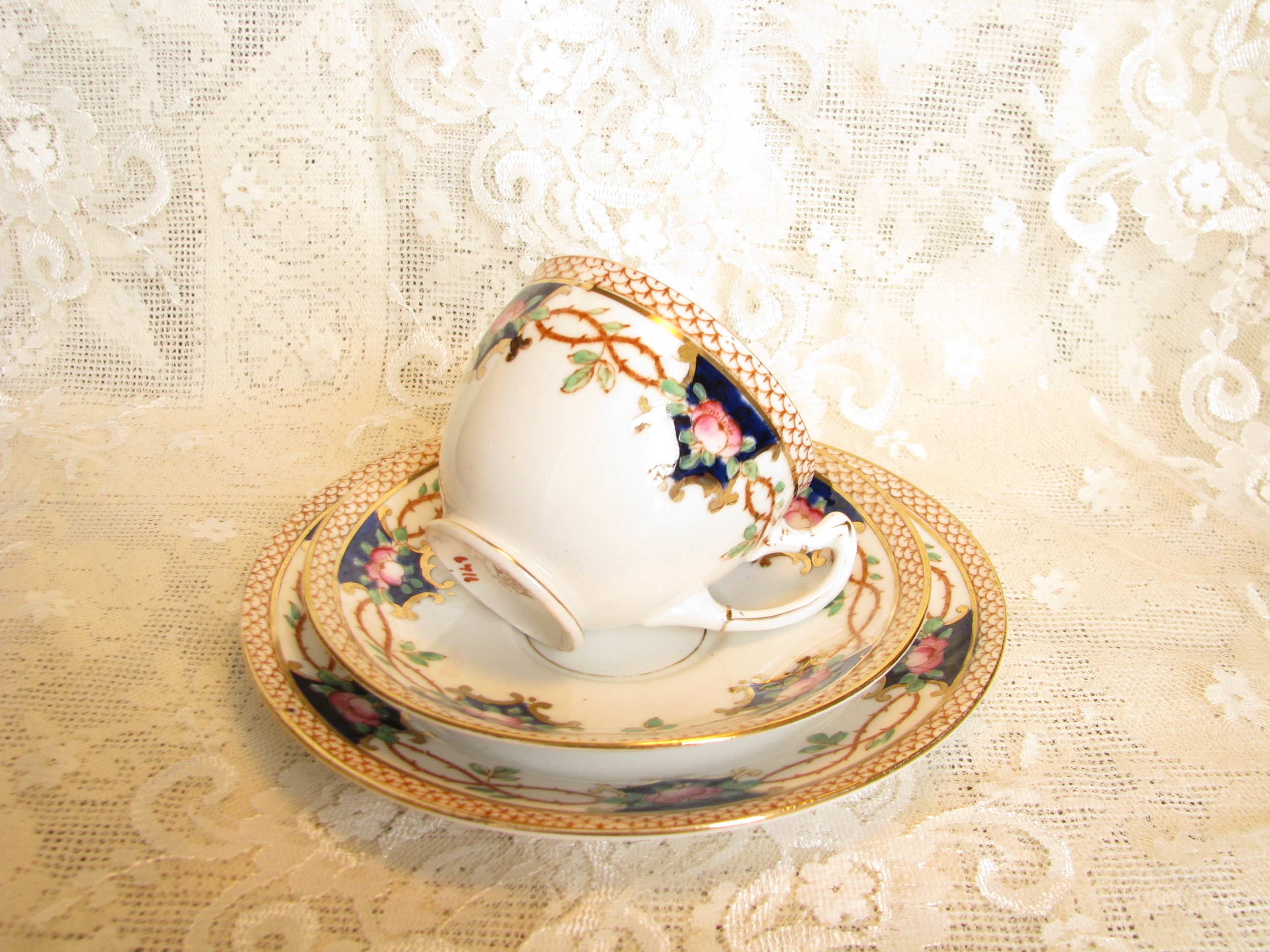 Antique tea set Wild Bros cup saucer cake plate Lewis pattern | Etsy