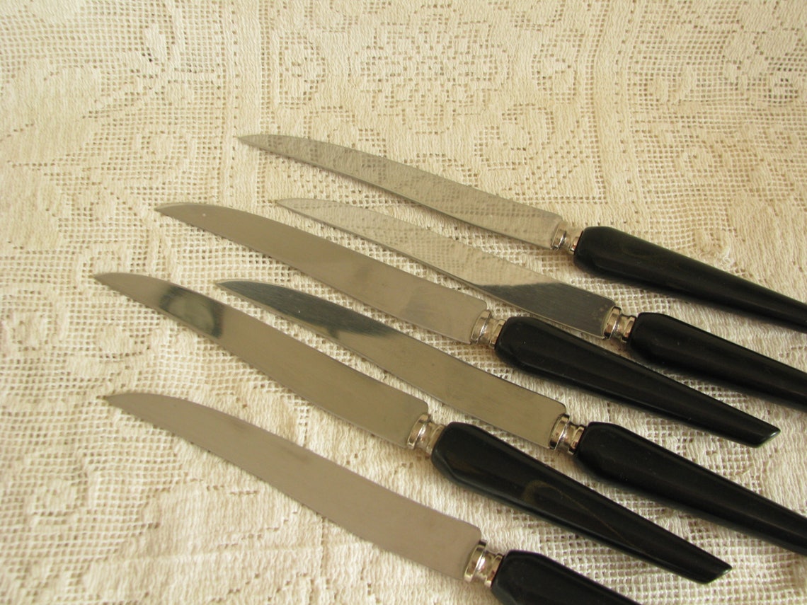 Steak Knives Black handle knives Stainless steel knives Etsy