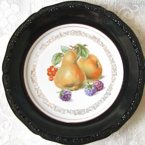 Vintage plate Bavaria plate Germany porcelain Winterling Bavaria Black plate with fruit Big serving plate Pears and blackberries