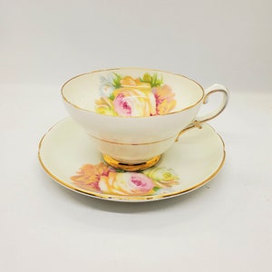 Vintage Stanley Tea Cup Saucer China Pink Yellow roses Vintage bone china cup English tea cup saucer set Vintage teacup English roses teacup