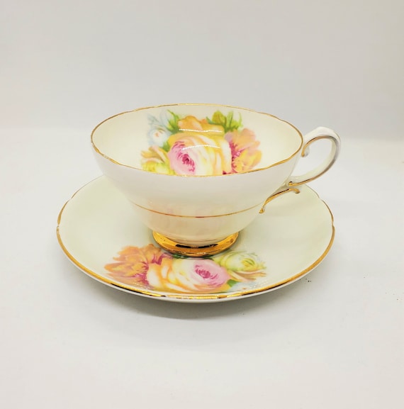 Vintage Stanley Tea Cup Saucer China Pink Yellow Roses Vintage