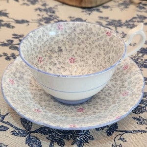 Vintage Stanley Tea Cup Saucer China Gray leaves Vintage bone china cup English tea cup saucer set Vintage teacup Blue teacup