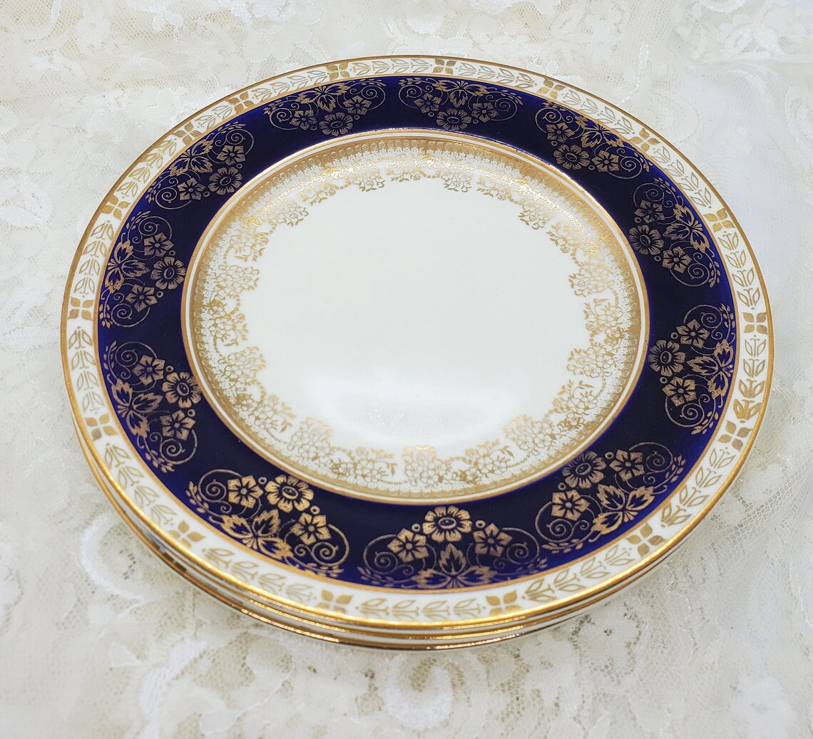 Vintage Crown Ducal Ware plate set Cobalt blue small plate set | Etsy