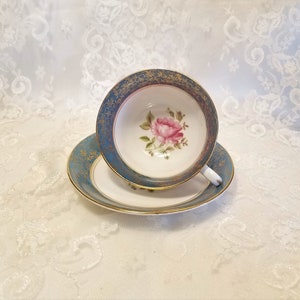 Vintage Turquoise cup with gold accents Pink roses tea set English Bone china cup Collection cup Mother gift for grandmother