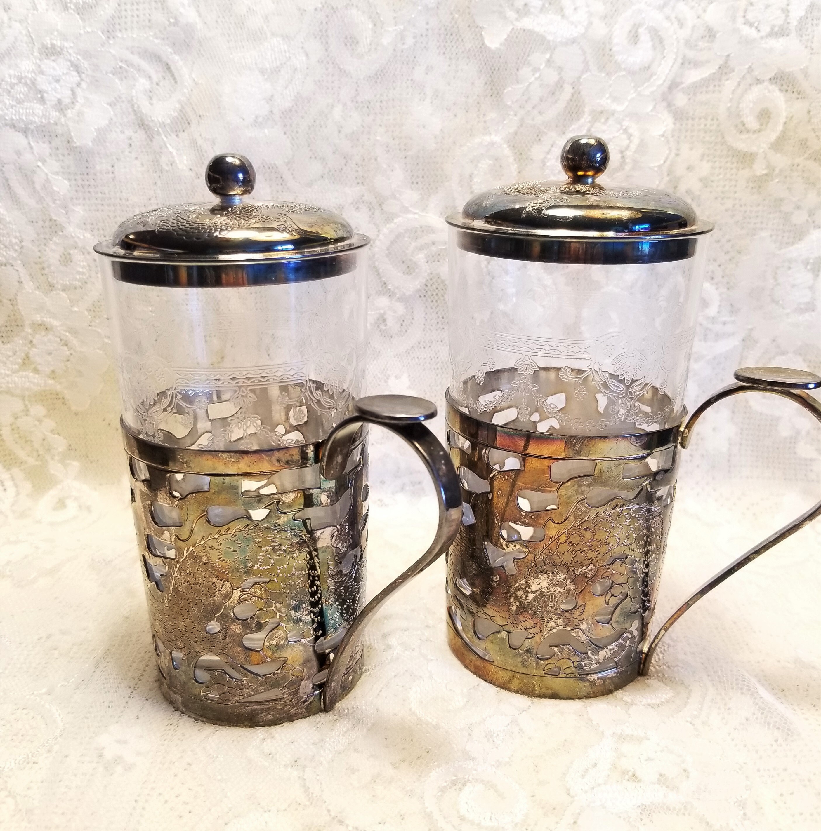 Vintage Shanghai Tang Glass Holder Vintage Glass Holder Silver 
