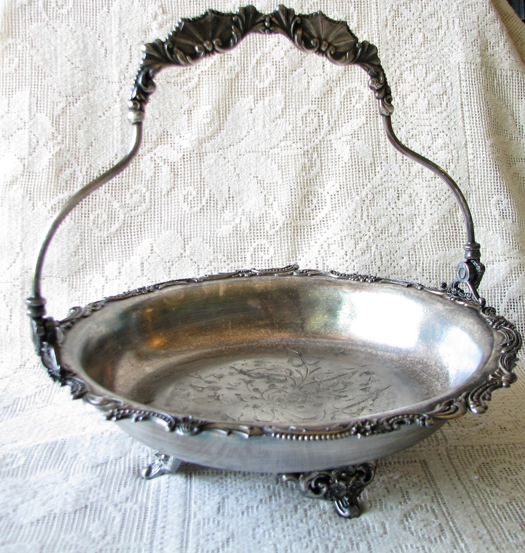 Antique Silver Plated Footed Basket Vintage bridal basket Etsy