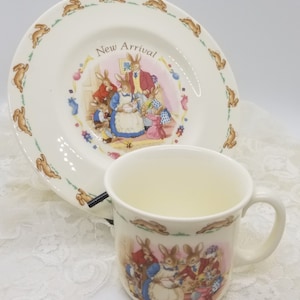Vintage Royal Doulton set New Arrival mag and plate Decorative Bone China set Birthday gift for newborn Vintage gift for parents