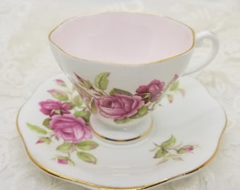 Różowy spodek do filiżanki do herbaty Foley Vintage porcelanowa filiżanka Zestaw do herbaty w kwiaty i spodek Vintage filiżanka do herbaty Foley Prezent urodzinowy prezent na wieczór panieński
