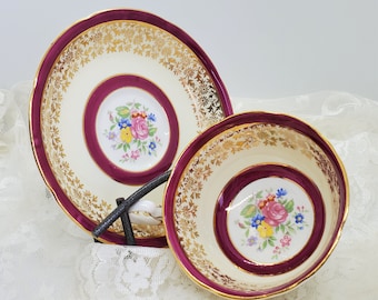 Vintage Royal Grafton Tasse Untertasse Burgund Vintage englische Tasse Floral Tee Tasse Untertasse Set Geschenk Tee Set Vintage Teetasse Geburtstagsgeschenk für Mutter