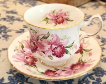 Vintage Paragon Tea Cup Saucer Vintage bone china cup Light pink tea cup saucer set Vintage teacup Orchids tea set Mom gift for grandmother