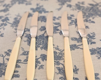 Cuchillo de cena vintage Cuchillos Sheffield vintage Cuchillos con mango amarillo Cuchillo Atlas de acero inoxidable Juego de cuchillos de Inglaterra Cuchillos con mango de celuloide