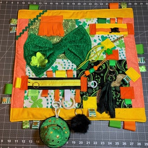 Fidget blanket for Alzheimer, advanced Dementia, stroke patients/fancy busy blanket/activity blanket/Irish themed fidget blanket