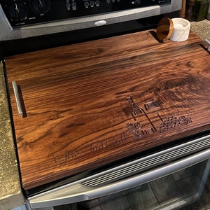 Hardwood Black Walnut Noodle Board - Food Safe Stove Cover - Customizable - Engraved Cutting Board - No Stain - All Natural Walnut
