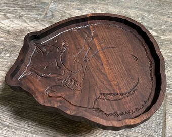 Sleeping Kitty Tray -READY TO SHIP- Catchall Tray- Jewelry Tray - Cat Lover Gifts - Solid Hardwood Food Safe Cat Art