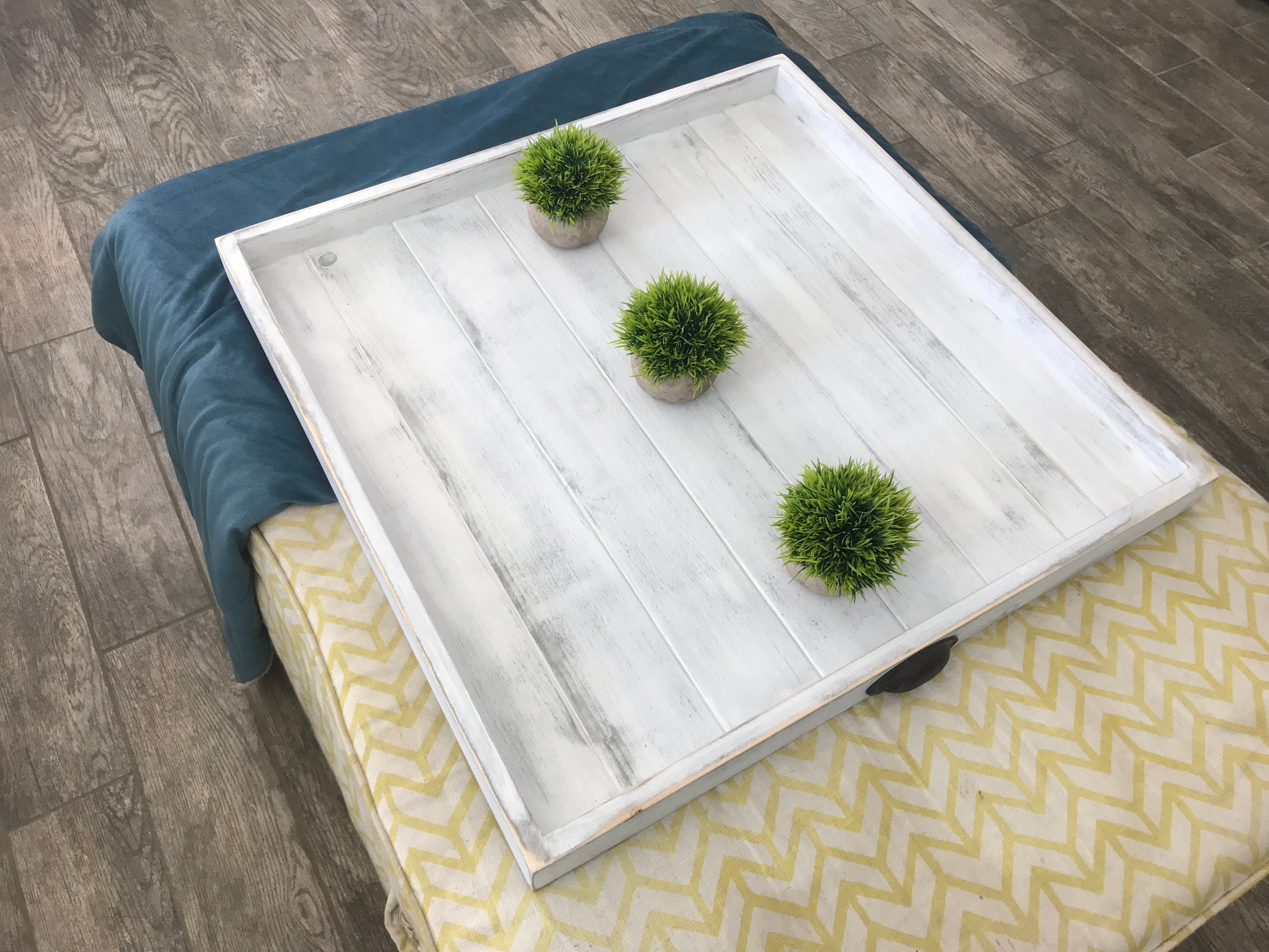 Ottoman Tray Oversized Wooden Whitewashed 50