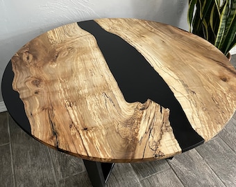 Spalted Maple Round Coffee Table with Steel X Frame - Large Round Live Edge Coffee Table - Ready to Ship - FREE SHIPPING