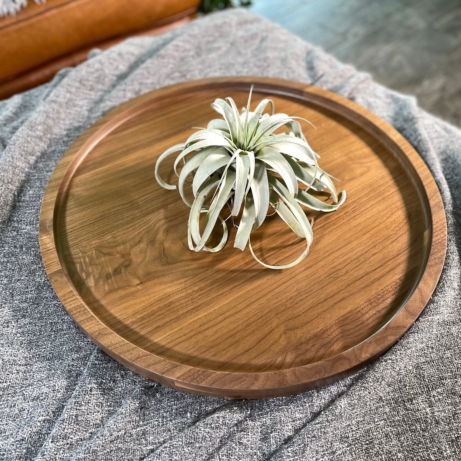 Round BLACK WALNUT Ottoman Tray Food Safe Oversized Circle Etsy