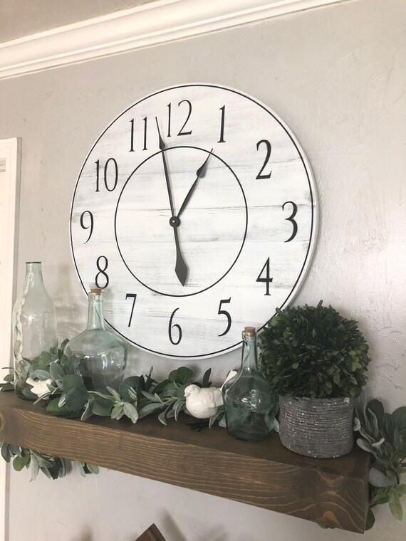 Big Wall Clock The Piper Standard Numeral Farmhouse Large Oversized Engraved Handmade Wooden