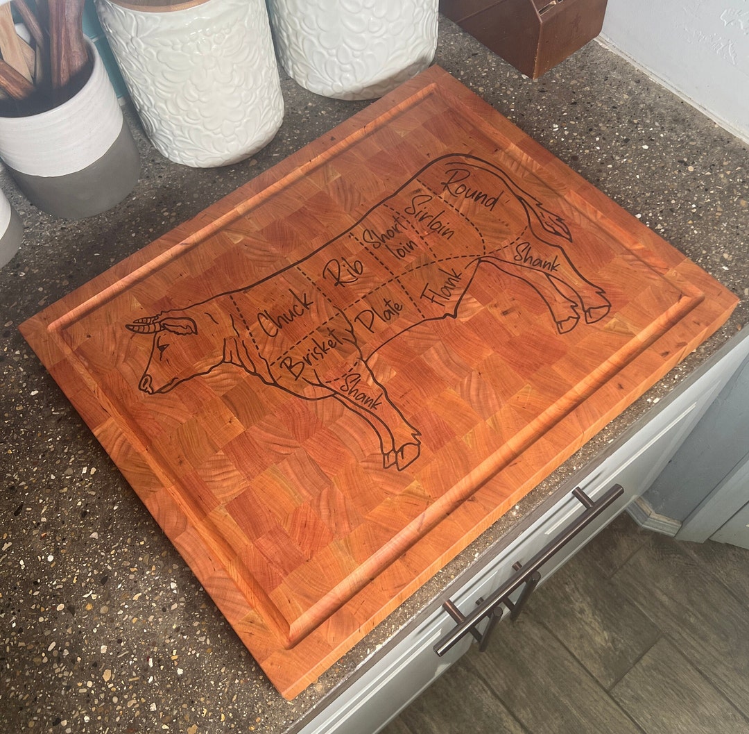 Beef Cuts Inlay Cutting Board End Grain Cow Cutting Board Cherry Board