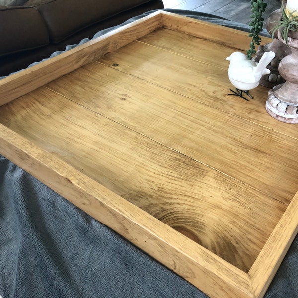 Ottoman Tray - Handcrafted Solid Wood Ottoman Trays - Square Coffee Table Serving Tray - 24x24 Golden Oak - Ready to Ship