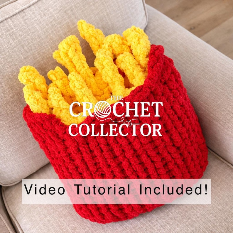 French Fry Blanket Pattern (Hand-Knit & Crochet) - PDF PATTERN ONLY - Video Tutorial Included! image 1