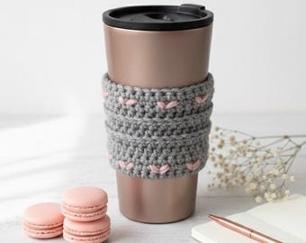 Heart Coffee Cup Cozy Sleeve Crochet Pattern and Packaging PDF