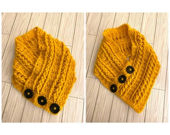 Two-Way Cowl Neck Button Scarf Crochet Pattern